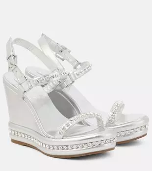 Пирастрасс металлик кожаные босоножки на платформе Christian Louboutin, Silver/ Lin Silver