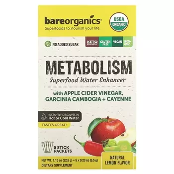 Добавка BareOrganics Superfood Water Enhancer Natural Lemon, 5 пакетиков по 6,5 г
