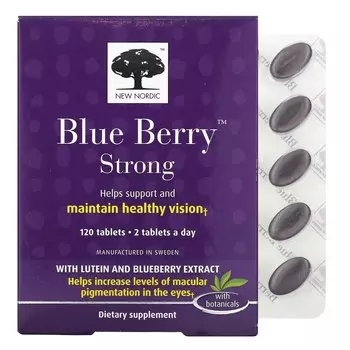 Добавка Blue Berry Strong New Nordic US Inc для поддержания зрения, 120 таблеток