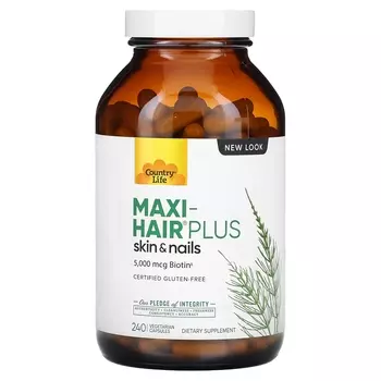 Пищевая добавка Country Life Maxi-Hair Plus 5000 мкг, 240 вегетарианских капсул