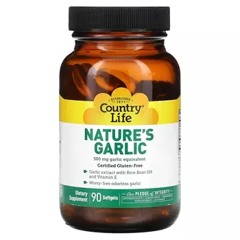 Добавка Country Life Nature's Garlic, 500 мг, 90 мягких таблеток
