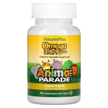 Добавка для детей NaturesPlus Animal Parade Omega 3/6/9 лимон, 90 жевательных капсул