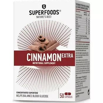 Пищевая добавка Extra Cinnamon для поддержания нормального уровня глюкозы - 50 капсул Superfoods