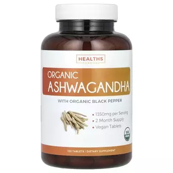 Добавка Healths Harmony Organic Ashwagandha 1350 мг, 120 таблеток