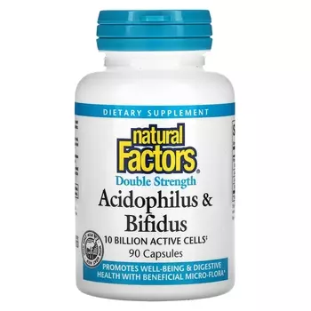 Добавка Natural Factors Acidophilus & Bifidus двойной силы, 90 капсул