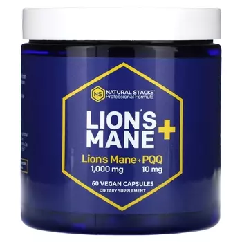 Добавка Natural Stacks Lions Mane+ PQQ, 60 веганских капсул