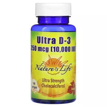 Добавка Nature's Life ультра Д-3 250 мкг, 100 мягких таблеток