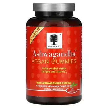 Добавка New Nordic US Inc Ashwagandha, манго и персик, 60 жевательных конфет