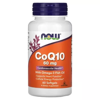 Добавка NOW Foods CoQ10, 60 мг, 60 мягких таблеток