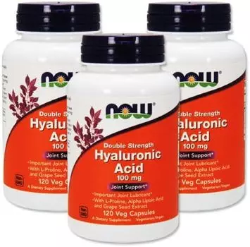 Добавка NOW Foods, Hyaluronic Acid, Double Concentrate, 100 mg, 120х3 капсул