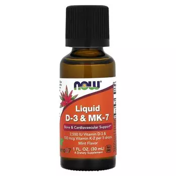 Добавка Now Foods Liquid D-3 и MK-7 Mint, 30 мл