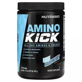 Добавка NutraBio Amino Kick Blue Raspberry, 269 г