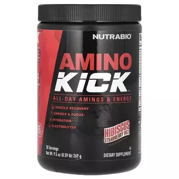 Добавка NutraBio Amino Kick Hibiscus Strawberry Buzz, 269 г