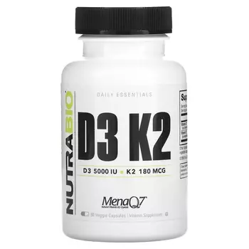 Добавка NutraBio D3 K2, 60 растительных капсул