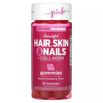 Добавка Pink Beautiful Hair Skin & Nails натуральная клубника с коллагеном, 60 жевательных таблеток