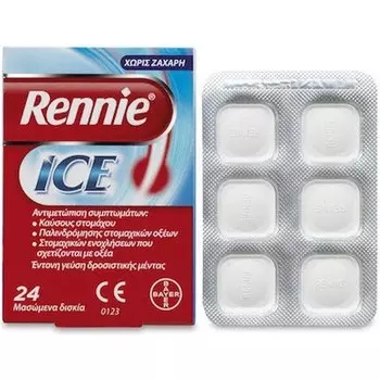 Пищевая добавка Rennie Ice для пищеварения - 24 жевательные таблетки Bayer