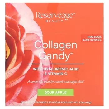 Добавка Reserveage Nutrition Collagen Candy Sour Apple, 20 пакетиков по 3,35 г