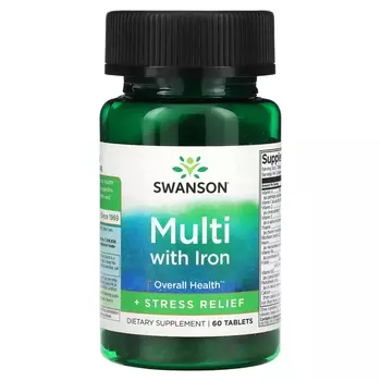 Пищевая добавка Swanson Multi с железом и снятие стресса, 60 таблеток