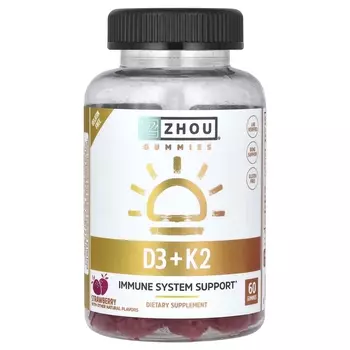 Добавка Zhou Nutrition D3 + K2 с клубникой, 60 жевательных конфет