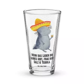 Питьевой стакан Mr. & Mrs. Panda Premium Axolotl Tequila - Прозрачный - Подарок, Тритон, Tailed Lurk, Мексика, Бокал для коктейля, Огненный дракон, Бокал для пива, Lurch, Пинтовый стакан, Сомбреро, белый