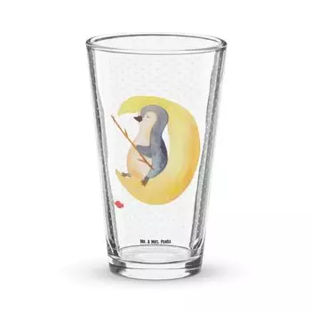Питьевой стакан Mr. & Mrs. Panda Premium Penguin Moon - Прозрачный - Подарок, Высказывание, Пинтовое стекло, Стакан для воды, Пингвины, Бокал для пива, Стакан для коктейля, Сон, Нарушения сна, белый