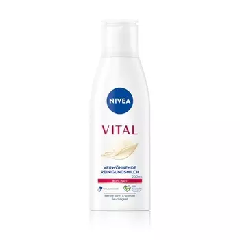 Питательное очищающее молочко VITAL для зрелой кожи, тщательно удаляет макияж и загрязнения, нежное очищающее молочко 200 мл Nivea