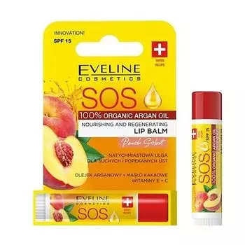 Питательный и восстанавливающий бальзам для губ с персиковым сорбетом Sos Eveline, 4,5 гр
