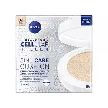 Питательный крем-основа в подушечке SPF15 02 Medium 15г Nivea, Hyaluron Cellular Filler 3in1 Care Cushion
