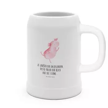 Пивная кружка Mr. & Mrs. Panda Axolotl Dancing - White - Gift, 500ml, Hopping, 5 l, Lurk, Roof Damage, Happy, Girlfriend, Stars, 0, Jumping, Newt, Stone кружки, белый
