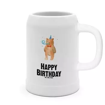 Пивная кружка Mr. & Mrs. Panda Bear Birthday — белая — подарок, керамическая посуда, 500 мл, пивная кружка из керамики, 5 л, Тедди, с днем рождения, пивные кружки, плюшевый мишка, белый