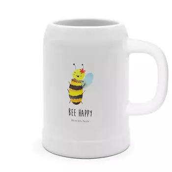 Пивная кружка Mr. & Mrs. Panda Bee Happy - Белый - Подарок, 0, Каменные кружки, Оса, Шмель, 500мл, Пивные кружки