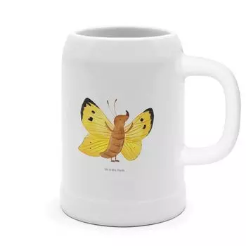 Пивная кружка Mr. & Mrs. Panda Butterfly Lemon Butterfly - Белый - Подарок, Животные, Факты, Веселые высказывания, 5 л, Волшебная, Пивная кружка Керамическая посуда, 500 мл, Аутсайдер