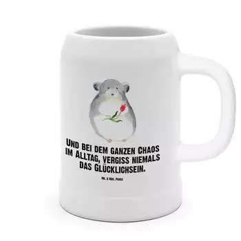 Пивная кружка Mr. & Mrs. Panda Цветок Шиншиллы - Белый - Подарок, Каменные кружки, Смешные высказывания, Животные, 0, 500 мл, Хорошее настроение, Горе, Депрессия, Тоска по любви, Животные мотивы