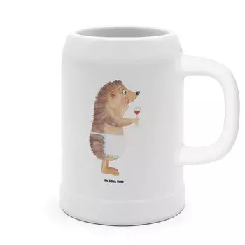 Пивная кружка Mr. & Mrs. Panda Hedgehog Wine - белое - подарок, подарок для любителей вина, пить вино, винная поговорка, белое вино, хорошее настроение, животные, 500 мл, пивные кружки, 0, животные мотивы, белый