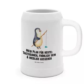 Пивная кружка Mr. & Mrs. Panda Penguin Angler — белая — подарок, 500 мл, Рыбалка, Мечты, 0, Мечтательный, Steinsteine, Restart, Рыбак, Пивные кружки, белый