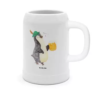 Пивная кружка Mr. & Mrs. Panda Penguin Beer - Белый - Подарок, 0, Пивные кружки, Октоберфест, Пингвины, Пивная кружка Керамическая посуда, Керамическая посуда, Октоберфест 2023