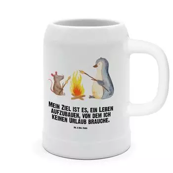 Пивная кружка Mr. & Mrs. Panda Penguin Campfire — белая — подарок, 0, офис, пивная кружка керамическая посуда, зефир, жизненная мотивация, 5 л, пивные кружки, гриль, белый