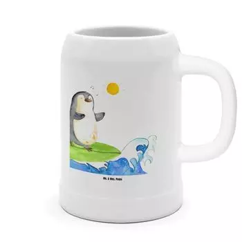 Пивная кружка Mr. & Mrs. Panda Penguin Surfer — белая — подарок, 500 мл, Holiday, 0, Riding Waves, Steinsteine, Пивные кружки, Португалия, белый