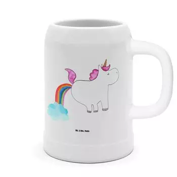 Пивная кружка Mr. & Mrs. Panda Unicorn Farts — белая — подарок, 500 мл, керамическая пивная кружка, пивные кружки, единорог, каменные кружки, подруга, украшение в виде единорога, единороги, белый