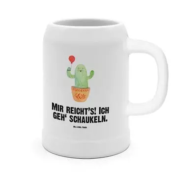 Пивная кружка Mr. & Mrs. Panda Воздушный шар кактуса — белый — подарок, каменные кружки, пивные кружки, керамическая пивная кружка, 0, Office Life, кактусы, 5 л, офис