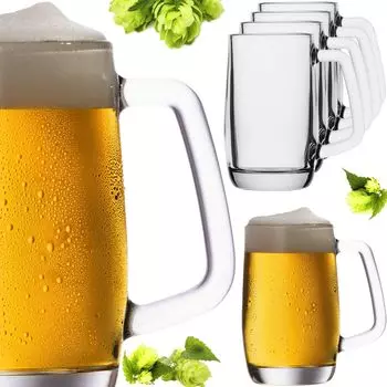 Пивные кружки PLATINUX со стеклянной ручкой, набор из 6 шт. Пивная кружка по 300 мл (макс. 375 мл) Пивные кружки Пивные стаканы Пивная кружка на заказ 0,3 л, прозрачный