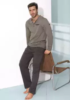 Пижама AUTHENTIC LE JOGGER "пижама мужские" (2 шт., 1 шт.), с планкой на пуговицах, коричневый