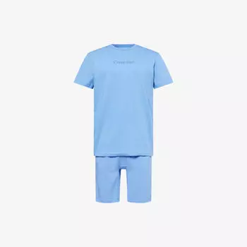 Пижама Calvin Klein хлопковая с вышитым логотипом, голубой