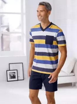 Пижама, цвет Royalblau-Ocker-Geringelt