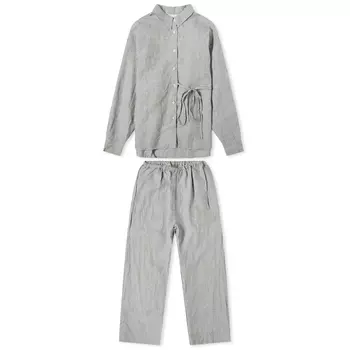 Пижама Deiji Studios Off Centre Tie Linen Set, бежево-голубой