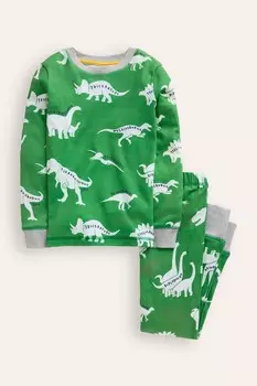 Пижама Dinosaur из 100% хлопка, светящаяся в темноте Boden, зеленый
