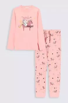 Пижама для девочки Coccodrillo розовый хлопок с длинными рукавами