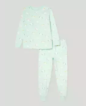 Пижама для девочки с принтом единорога Cotton Juice, зеленый