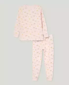 Пижама для девочки с радужным принтом Cotton Juice, розовый