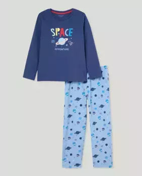 Пижама для мальчика с планетарным принтом Cotton Juice, синий